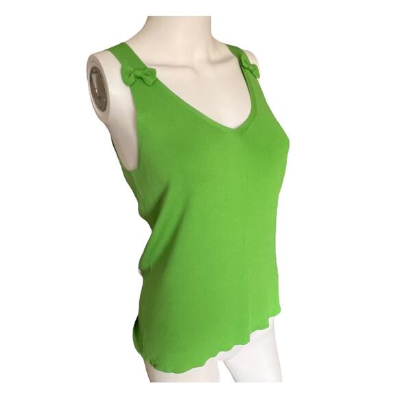 Jason Maxwell Medium Lime green sleeveless knit V-neck tank top with bow details - Picture 1 of 10